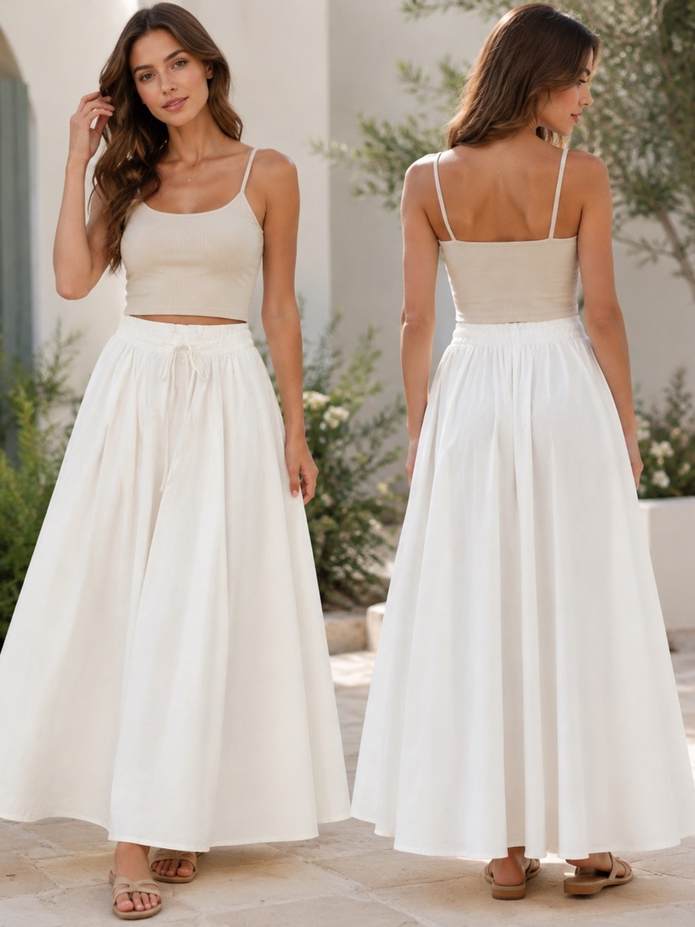 Marled White Flowing Maxi Skirt